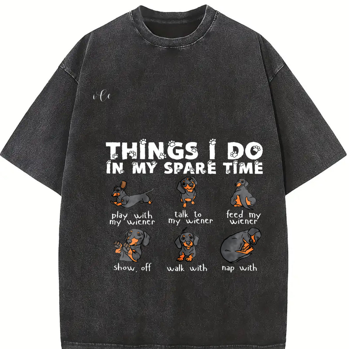 Dachshund Doxie Vintage Washed T-Shirt in Black