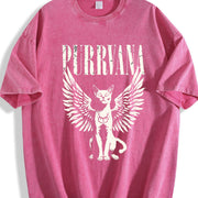 Retro Purrvana Cat with Wings Vintage Washed T-Shirt in Red