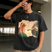 Cat Swatting God's Hand Parody Cat the Divine Swipe Vintage Washed T-Shirt in Black