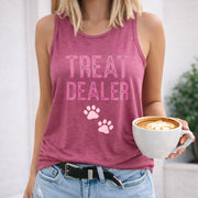 Treat Dealer Paw Prints Women's Color Cotton Tank Top in Red