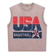 USA Basketball Retro for Sporty Vintage Washed Tank Top in Brown