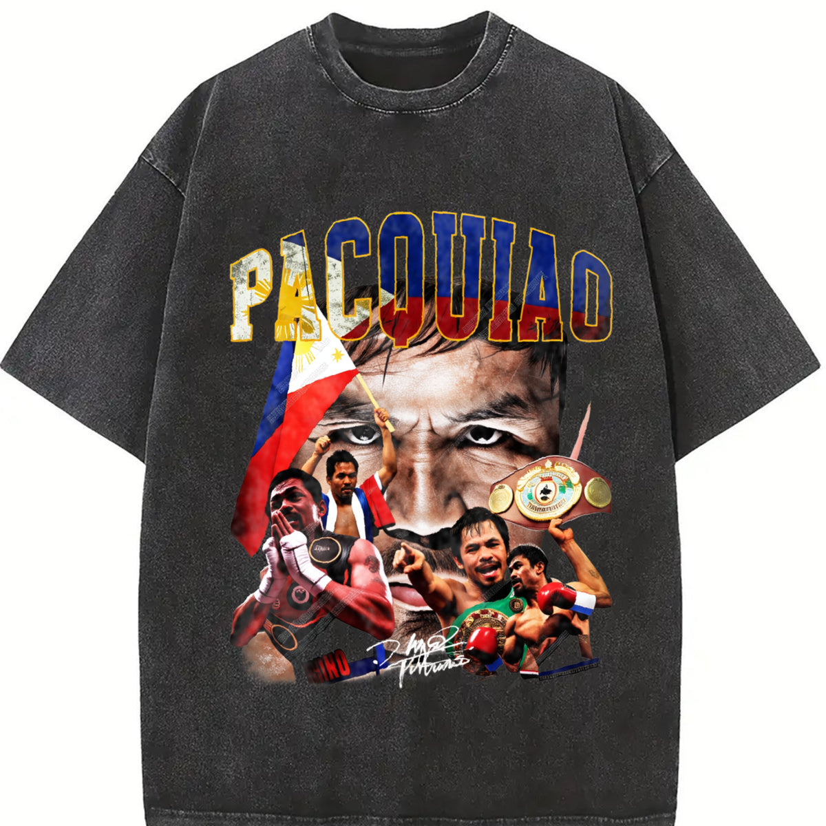 Manny PacQ Goat Boxing Style vintage washed oversized T-shirt in Black