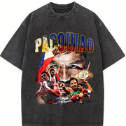 Manny PacQ Goat Boxing Style vintage washed oversized T-shirt in Black