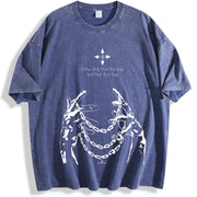Chain of Judgement Kurapika Hunter x Hunter Anime vintage washed oversized T-shirt in Blue