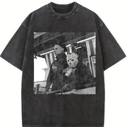 Halloween Slasher Horror Scene vintage washed oversized T-shirt in Black