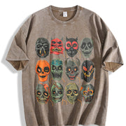 Halloween Scary Masks 90s Vintage Washed T-Shirt in Brown