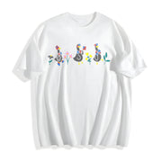 Embroidered Patriot Floral Goose Cotton T-Shirt in White