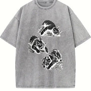 Lazy Cats 90s Tattoo Vintage Washed T-Shirt in Gray