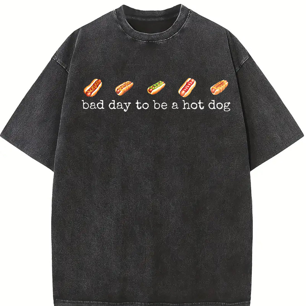 Bad Day to Be a Hotdog Vintage Washed T-Shirt in Black