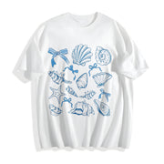 Seashell Coquette Beach Cotton T-Shirt in White