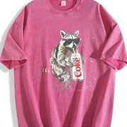 Raccoon Drinking Soda vintage washed oversized T-shirt in Red