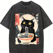 Ramen Cat vintage washed oversized T-shirt in Black