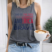 America Land of the Free Because of the Brave Women's Color Cotton Tank Top in Gray