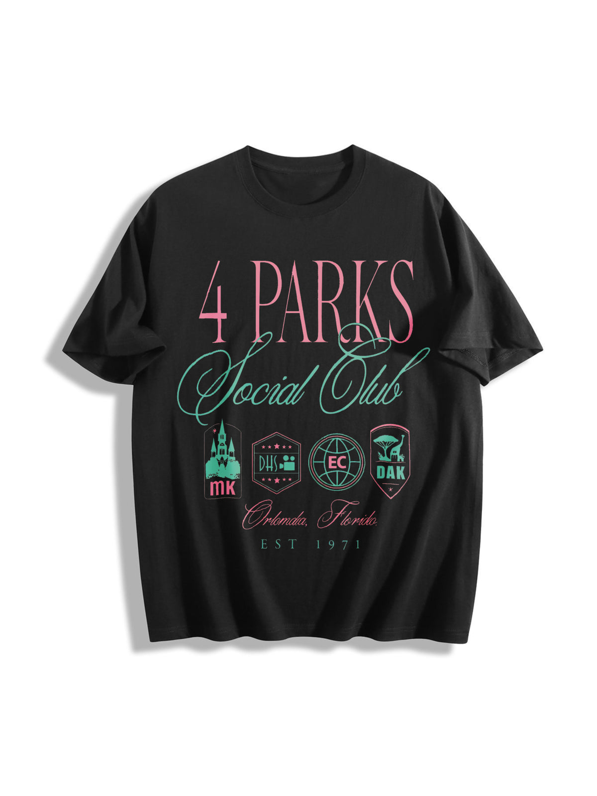 Retro 4 Park Social Club Orlando Florida Cotton T-Shirt in Black