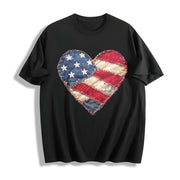 American Flag Heart Cotton T-Shirt in Black