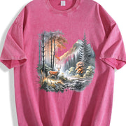 Retro Deer Nature 90s Vintage Washed T-Shirt in Red