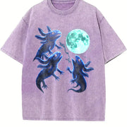 Axolotl Moon 90s Retro Amphibian Silly Vintage Washed T-Shirt in Purple