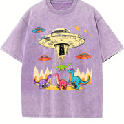 Mint Green Nostalgic Sci-fi Vintage Washed T-Shirt in Purple