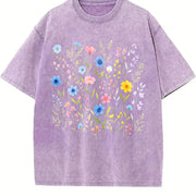Wildflowers ® Retro Floral Vintage Washed T-Shirt in Purple