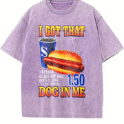 Hot Dog I Got That Dog in Me Retro Food Humor Fast Food Vintage Washed T-Shirt in Purple