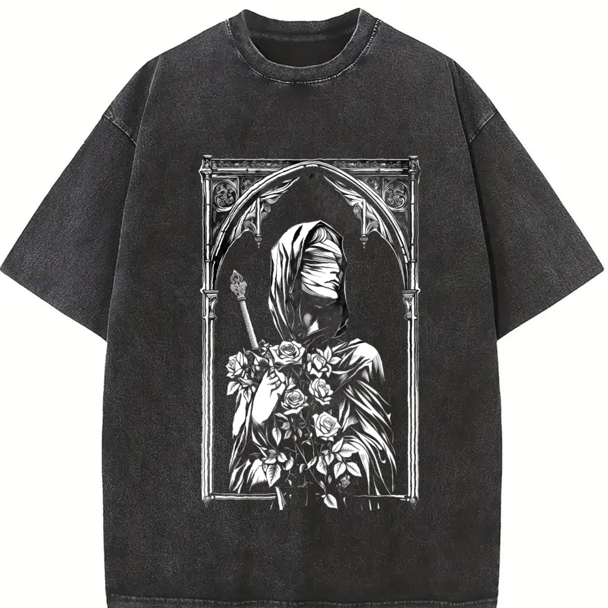 For Formal Urban Distressed Enthusiasts Vintage Washed T-Shirt in Black