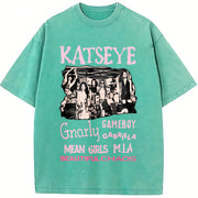 Katseye Beautiful Chaos Tracklist Vintage Washed T-Shirt in Blue