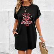 Four-neck Dress Heart Cotton T-Shirt in Black