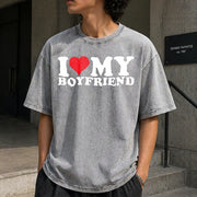 I Love My Heart for Couples Suits Vintage Washed T-Shirt in Gray