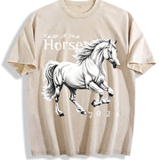 Galloping Horse Year of the Horse Vintage Washed T-Shirt in Beige