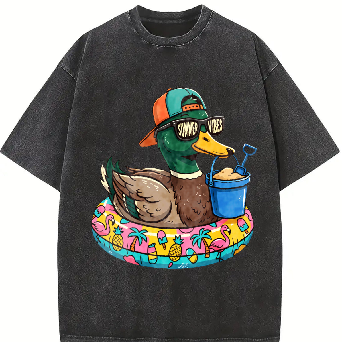 Vibes Duck Lover Vintage Washed T-Shirt in Black