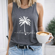 Palm Tree Live Simple Crew-neck Sleeveless Vest Outdoor Women's Color Cotton Tank Top in Gray