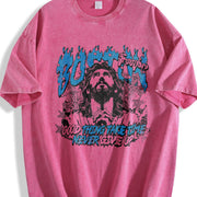 Boston Jesus Cross White Grunge Vintage Washed T-Shirt in Red