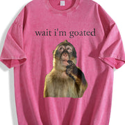 25 Wait I'm Goated Thinking Monkey Meme Brainrot vintage washed oversized T-shirt in Red