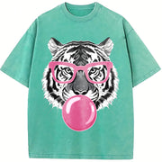 Tiger & Bubble Gum Long Sleeve Pullover vintage washed oversized T-shirt in Blue