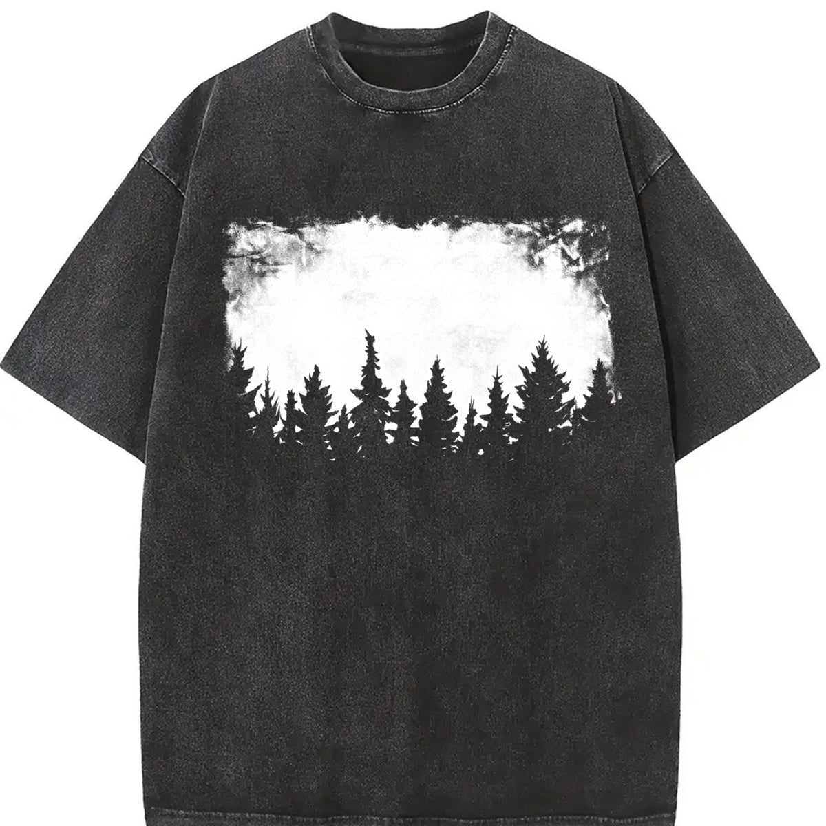 Dark Forest Pine Tree Silhouette vintage washed oversized T-shirt in Black