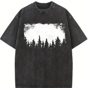 Dark Forest Pine Tree Silhouette vintage washed oversized T-shirt in Black