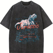 Jurassic Park Logo Dinosaur T-rex Vintage Washed T-Shirt in Black