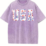 USA Floral Flowers vintage washed oversized T-shirt in Purple
