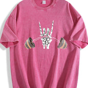Skeleton Hand Lifting a Barbell Vintage Washed T-Shirt in Red