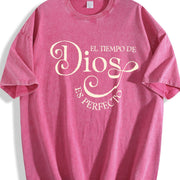 Stylish El Tiempo De Dios Es Perfecto for Spring vintage washed oversized T-shirt in Red