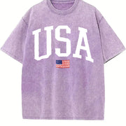 USA Flag America Patriotic vintage washed oversized T-shirt in Purple
