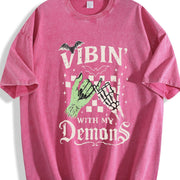 Halloween Vibin with My Demons Vintage Washed T-Shirt in Red
