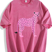 Pink Cheetah Pink Spotted Leopard Vintage Washed T-Shirt in Red