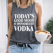 Today's Good Mood Is Sponsored by Vodka Crew-neck Women's Color Cotton Tank Top in Gray
