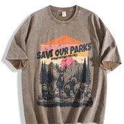 Retro Save Our National Parks 90s Vintage Washed T-Shirt in Brown