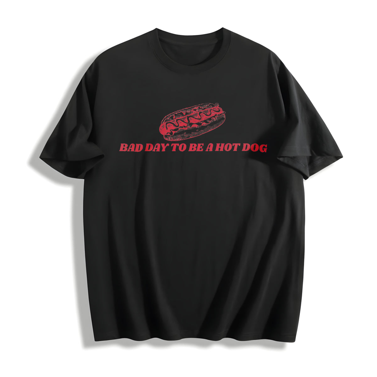 Bad Day to Be a Hot Dog Hot Dog 4th of July Retro Hotdog Cotton T-Shirt in Black