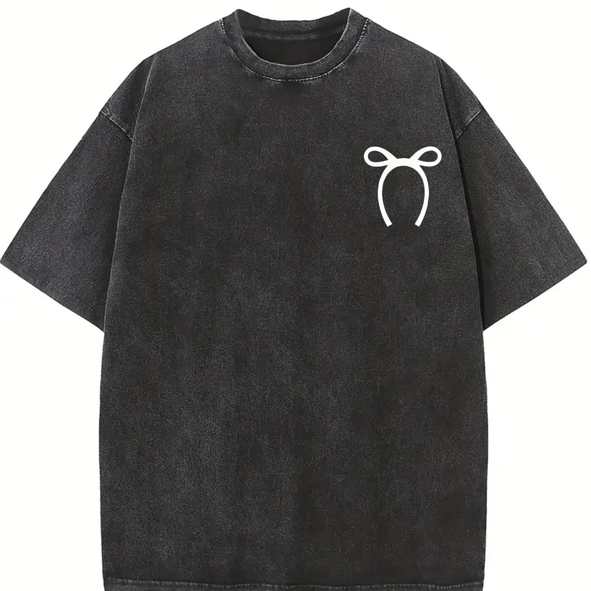 Minimal Bow Vintage Washed T-Shirt in Black