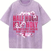 Urban Explorer Statement: Half Hood Half Holy Pink Cherry Vintage Washed T-Shirt in Purple