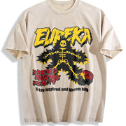 Eureka Skeleton Lightening Bolt Sleeveless Tank Vintage Washed T-Shirt in Beige