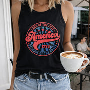 Land of the Free Because of the Brave Women's Color Cotton Tank Top in Black